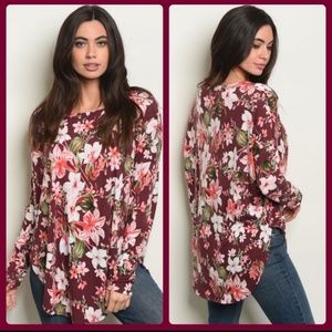 Burgundy Floral l/s top